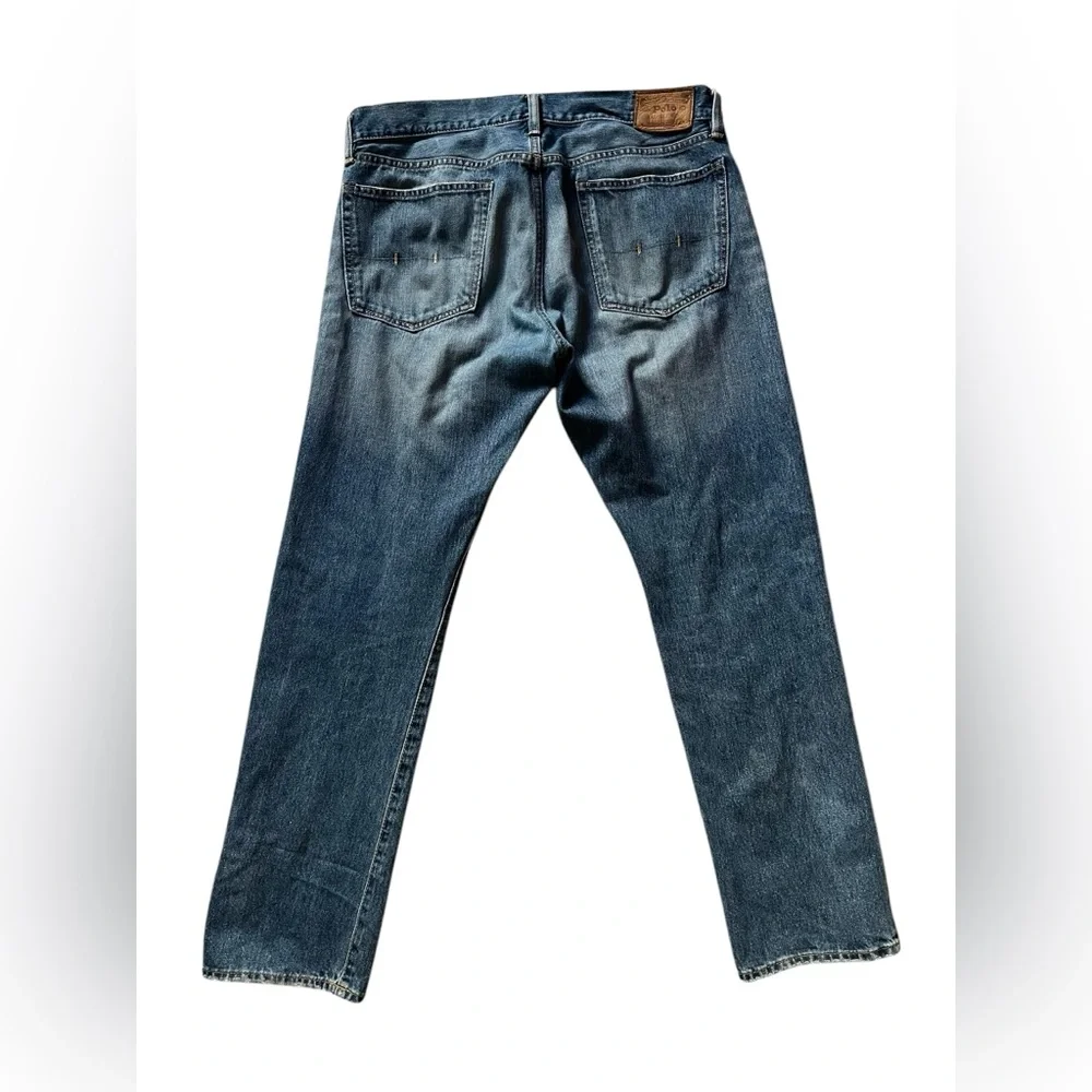 Polo Ralph Lauren Jeans Mens 35x32 Blue Denim Sullivan Faded Knees Straight Leg✅